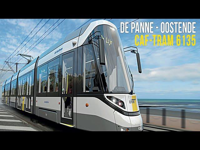 Cab Ride Coastal Tram Belgium. De Panne - Ostend with CAF tram 6135 with stop names.