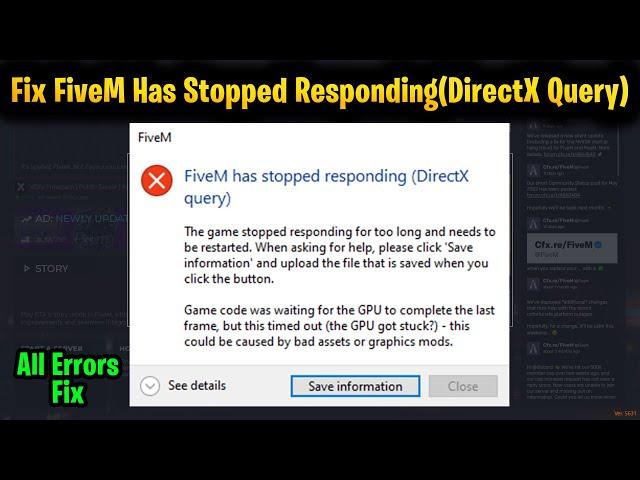 FiveM Has Stopped Responding (DirectX Query) FIX | Script Deathloop | Nvidia Drivers | 2022