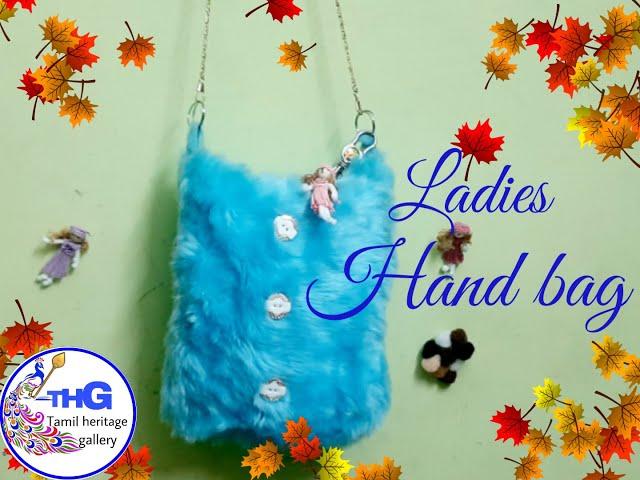 How to make ladies handbag using fur cloth//Kids sidebag