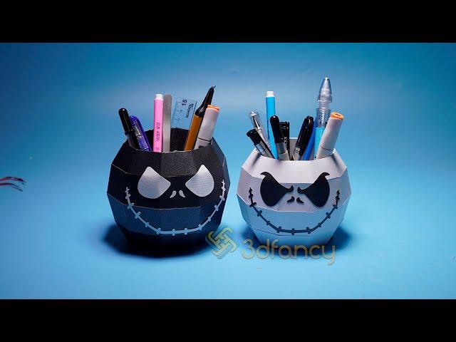 Free 3D Papercraft SVG Files for Cricut Projects, How to make Papercraft Pen Holder Jack Skellington