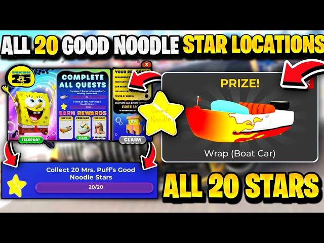 How To Find ALL 20 GOOD NOODLE STARS LOCATIONS In Roblox Car Dealership Tycoon Spongebob Event