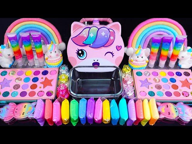 Unicorn Slime Mixing Random things into slime #ASMR #Satisfying #slimevideo #Makeupslime