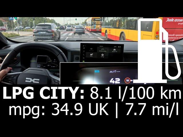 Dacia Duster LPG 100: CITY fuel consumption economy real test mpg l/100 km gas 1.0l traffic jam