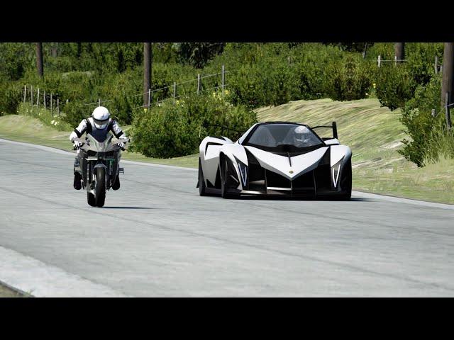 Kawasaki Ninja H2R Supercharged 2016 vs 5007 bhp Devel Sixteen 2014 at Old SPA