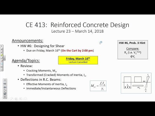 CE 413 Lecture 23:  Serviceability Considerations (2018.03.14)