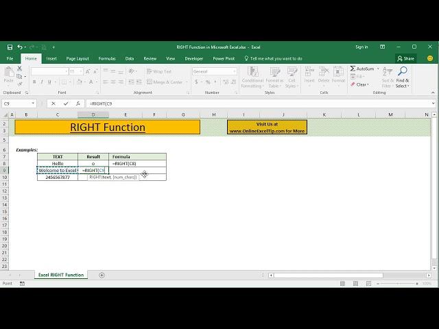 How to Use RIGHT Function in Excel