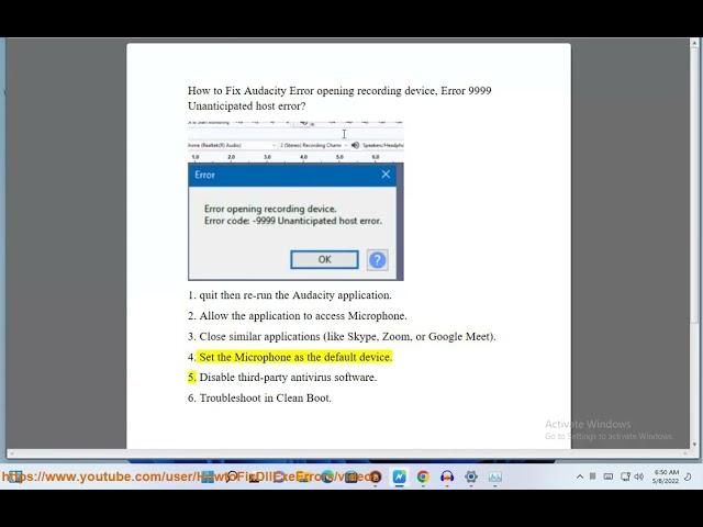Fix Audacity Error opening recording device, Error 9999 Unanticipated host error on Windows