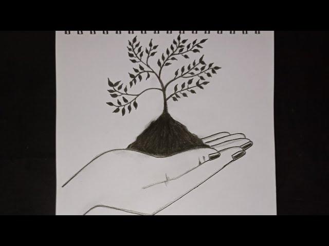 How to draw a hand holding tree | pencil sketch drawing