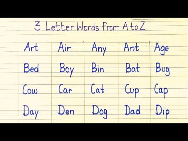 3 letters words from A to Z, Three Letter Words, 3 Letter Word in English, 3 Letter Words for kids