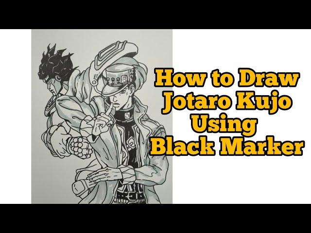 How to Draw Jotaro Kujo of JoJo's Bizarre Adventure using black marker