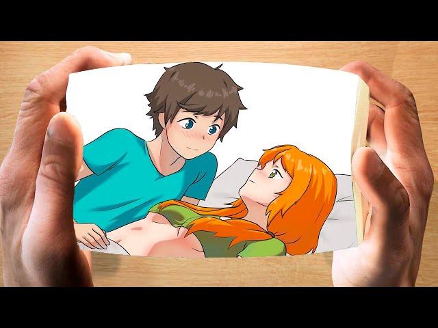 Alex and Steve Moment | Minecraft | Anime Flipbook #25 | Steve, I'm stuck | MOMX Art