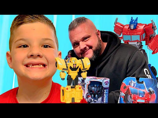 TRANSFORMERS HIDE and SEEK! Caleb and Dad Open new Transformer Earthspark TOYS! Caleb Pretend Play