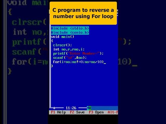 Reverse Number Program using For Loop in C Program Part 60 | C Programming #cprogramming