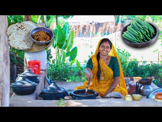 Bhindi Masala || Gujrat Village Food || Traditional Cooking In Village