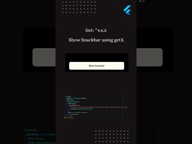 Flutter Snackbar using getX #flutter #flutterdeveloper #flutterwidgets #flutterflow #likeforcode