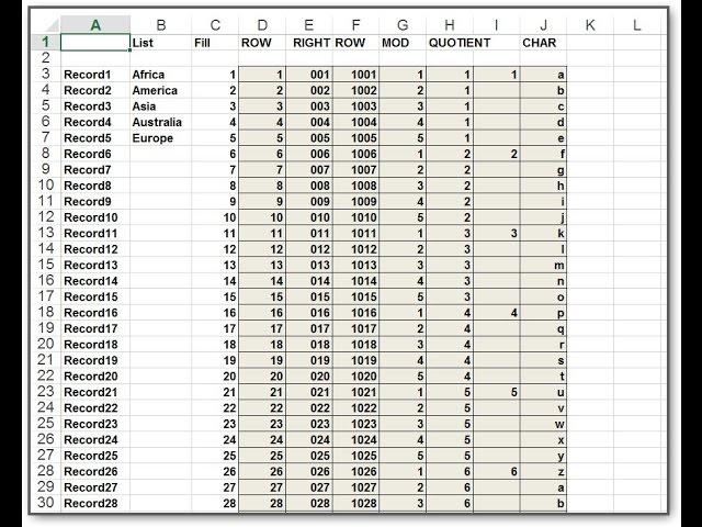 Autonumbering of Records in an Excel Spreadsheet