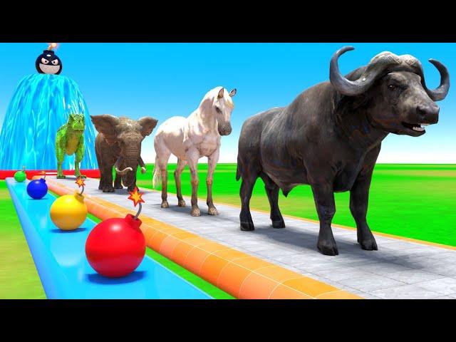 Paint Animals Yak Bison T-rex Herbivores Cow African elephant Fountain Crossing Animal Cartoon