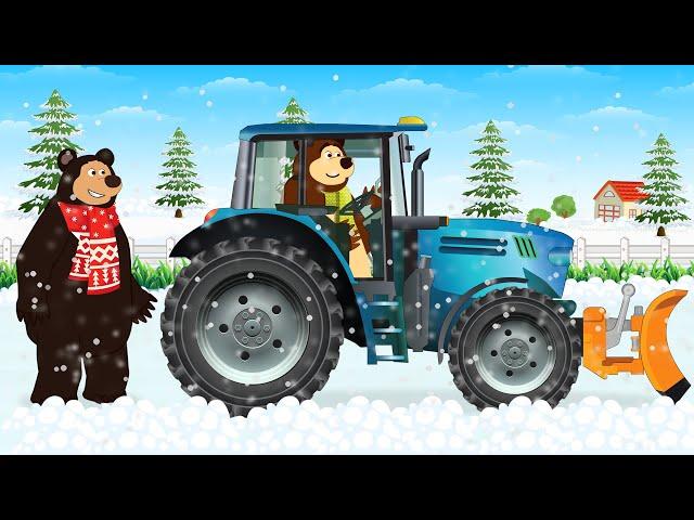 Farmer Hard Working: Blue Tractor with a Snow Plough and Shearing the Sheep | Vehicles Farm