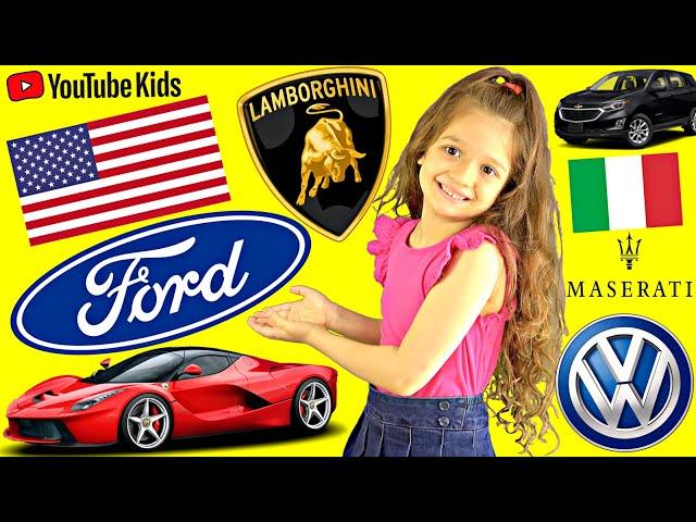  Car Logos And Names For Kids  Learning Car Brands with their Country Flags 