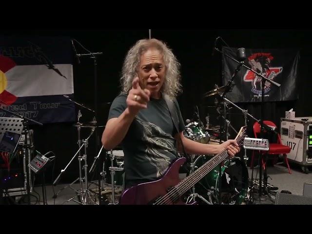 Kirk Hammett singing birthday greetings to Rudolf Schenker
