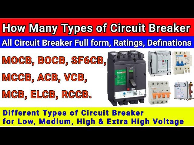 How Many Types of Circuit Breaker | All Types of Circuit Breakers Ratings | Ranges & Full Form