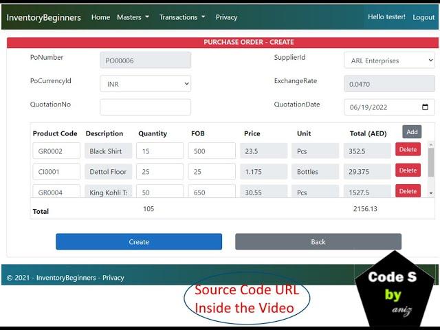 Advance Master Detail CRUD in MVC ASP.NET CORE 6 using EFCORE - Purchase Order form