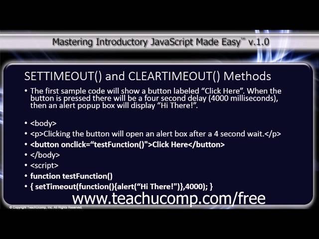 JavaScript Training Tutorial SETTIMEOUT() and CLEARTIMEOUT() Methods