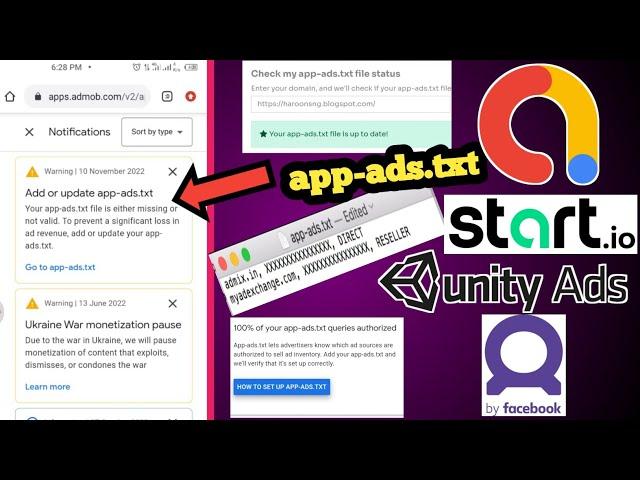 How to set up app-ads.txt for your app on all ad Networks - Admob,Start.io,Unity Ads