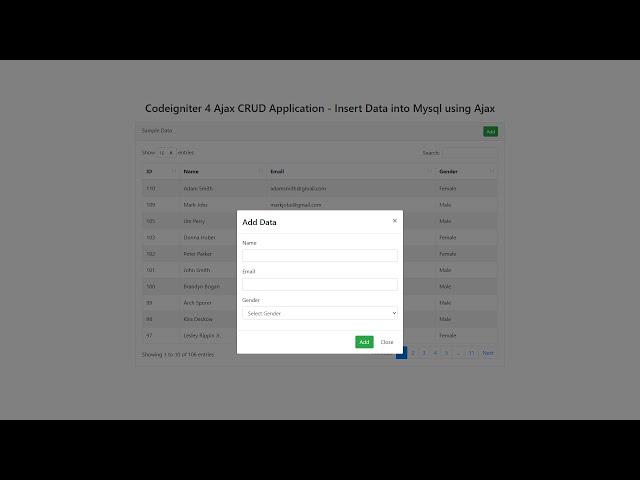 Ajax CRUD in Codeigniter 4 with DataTables - Insert Data