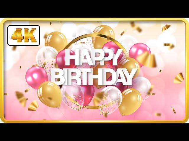 Pink and Gold birthday theme with balloons and confetti background video loops HD 3 hours