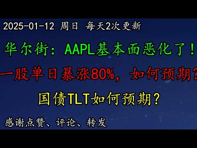 美股 华尔街：AAPL基本面恶化了！科技界计划出席特朗普就职典礼，哪些行业会受益？一股单日暴涨80%，如何预期？挖掘200%的利润空间！GOOG如何预期？国债TLT如何预期？SENS、AI、COIN