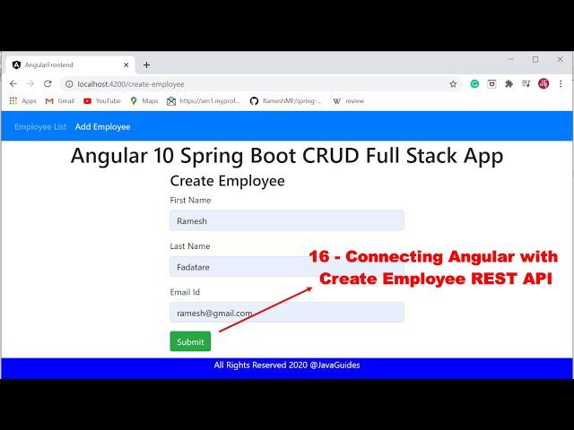 Angular 10 + Spring Boot CRUD Full Stack App - 16 - Connecting Angular with Create Employee REST API