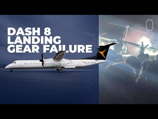 Dash 8-400 Wing Scrapes Runway & Catches Fire On Landing After Gear Failure