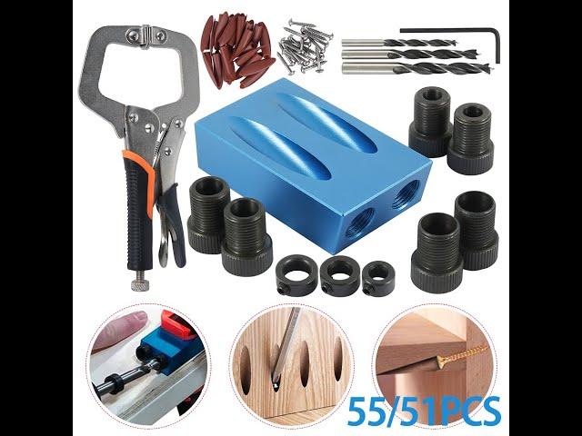 Woodworking Pocket Hole Jig ,15 Degree Angle Drill Guide Set Hole Puncher Locator Jig Drill Bit