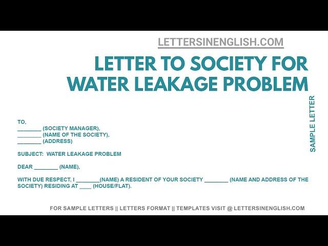 Letter to Society for Water Leakage Problem - Letter Format to Society for Water Leakage
