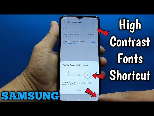 How to enable/disable high contrast fonts shortcut on Samsung Galaxy A02 | Visibility Enhancements