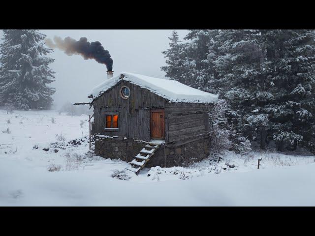 Survive Through the Night Against Powerful SNOW STORM and FREEZING COLD in a Wooden House!