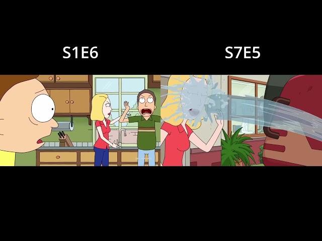 Rick and Morty S1E6 vs S7E5 Ending