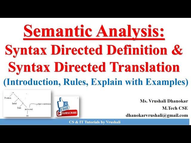 SP 18: Semantic Analysis | Syntax Directed Definition | Syntax Directed Translation