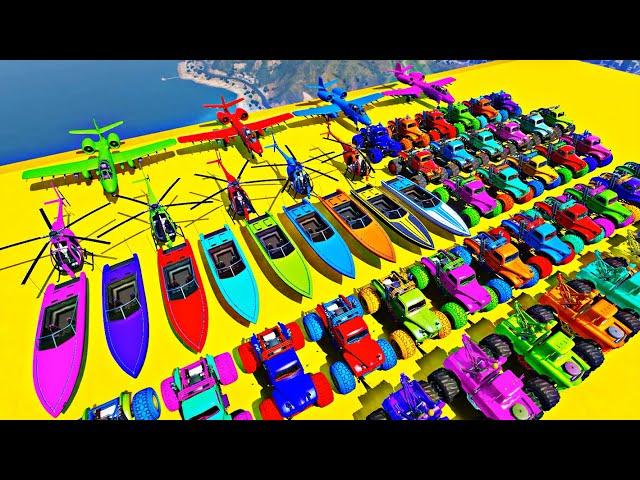 GTA V - Spiderman 2 Racing Cars VS Red Hulk, Superhero, Avenger With Amazing Car, Planes and Boats