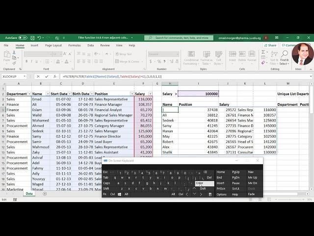 Filter function trick 4 non adjacent colomns