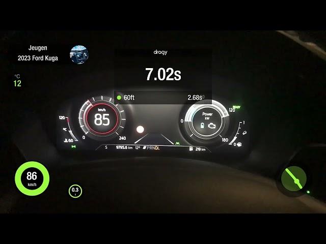 2023 Ford Kuga cvt 2.5 112kw hybrid 0-100 km/h acceleration with dragy