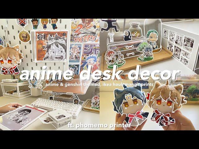  anime desk makeover : aesthetic & genshin themed, ikea haul, manga prints ft. phomemo printer 