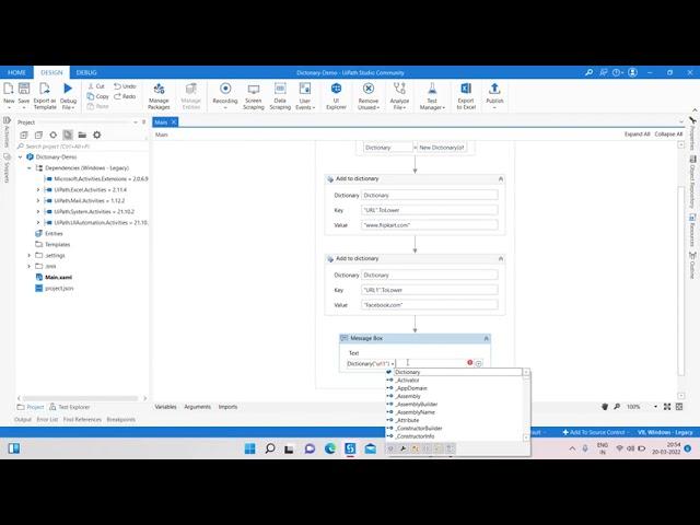 Add Dictionary Variable and  show key values in output