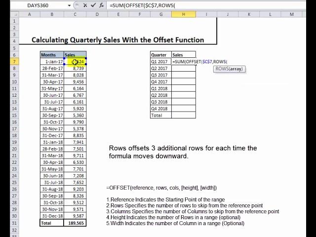 Quarterly Sum using Offset Function