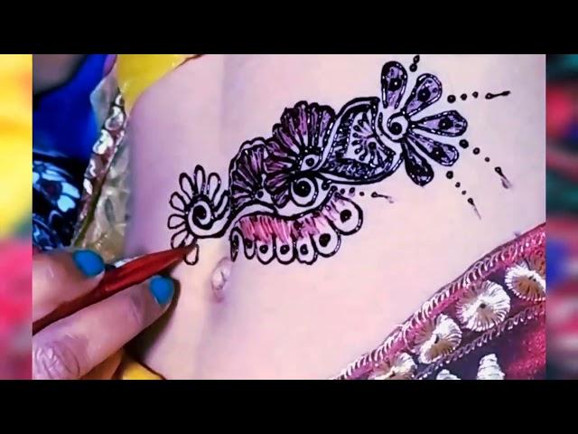 Belly Mehndi Design || Indian Bridal Navel Mehndi Tattoo  @GirlsEra