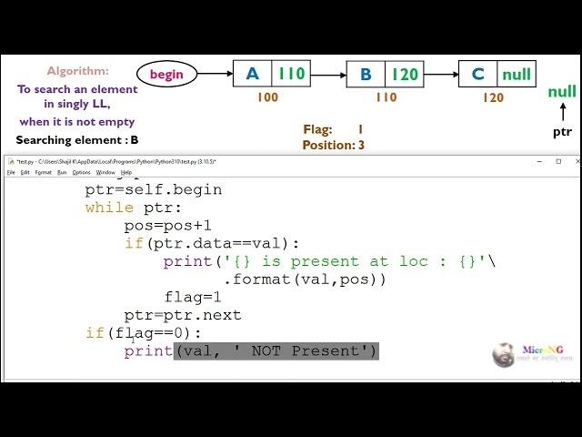 Search an element in a Singly Linked List python