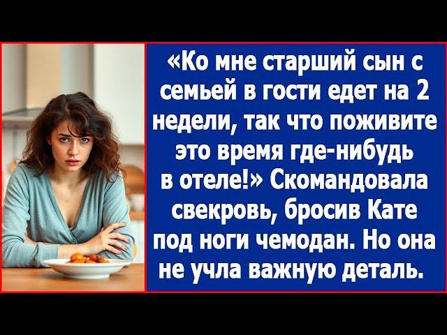 Ко мне старший сын едет погостить, так что поживите пока где-нибудь в отеле. Скомандовала свекровь.