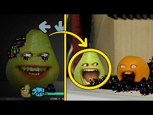 References In FNF VS Corrupted Pear | Corrupted Annoying Orange Pibby Mod