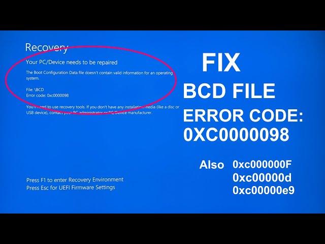 Your PC/Device Needs To Be Repaired - Error Code: 0xc0000098 [Solved] | Fix BSOD Errors